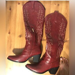 Women's Over the Knee Cowboy Boots - Red